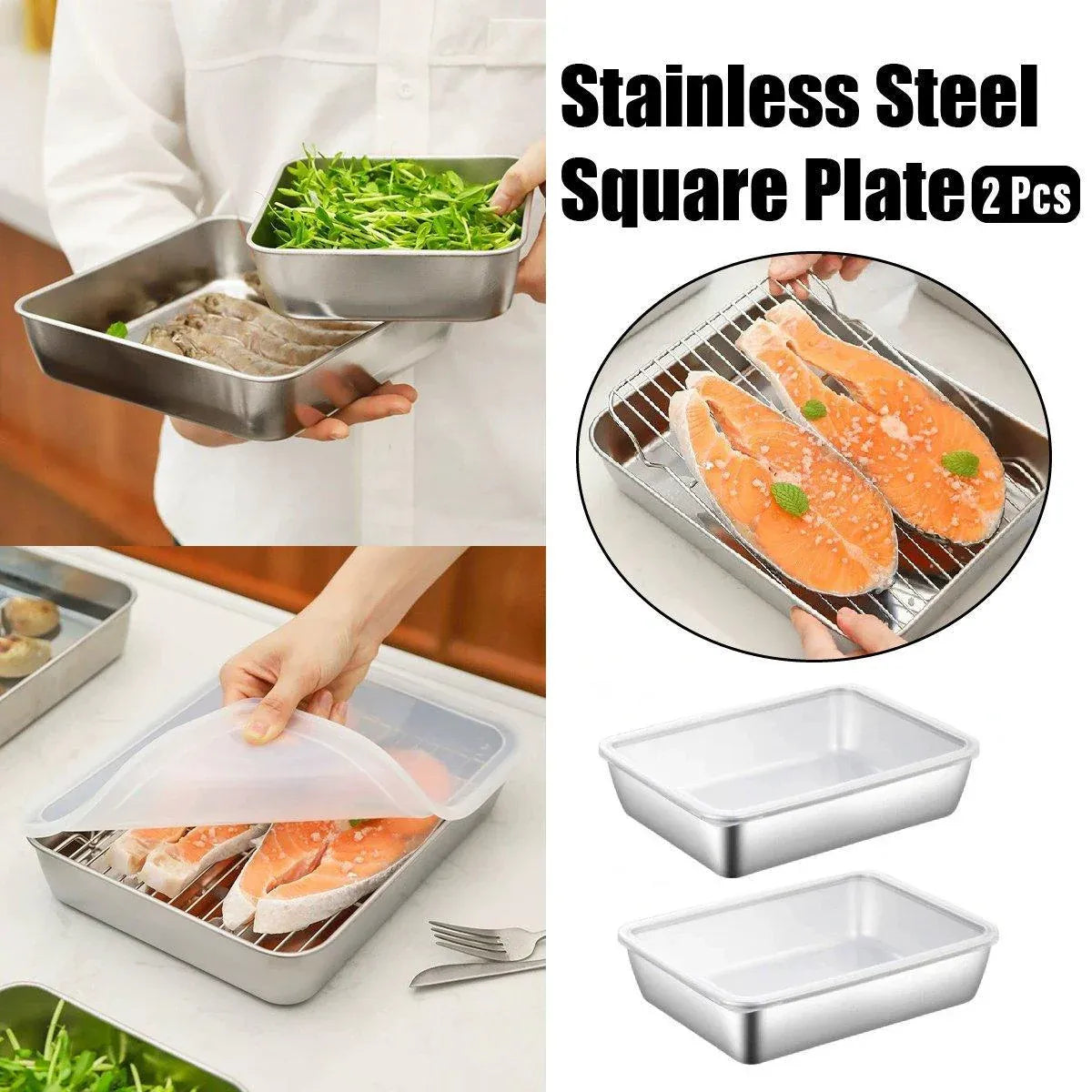 2 Piece Stainless Steel Food Tray Set with Lids